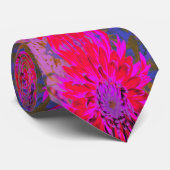 Cravate Fleur Magenta Abstraite, violette et dahlia rouge (Roulé)