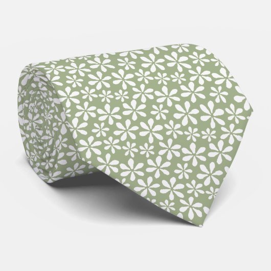 Cravate Fleur Motif Sage Vert Moderne Plutôt Floral (Roulé)
