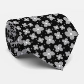 Cravate Fleur noire et blanche Motif florale agréable (Roulé)