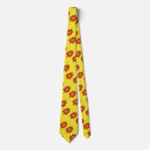 Cravate Fleur orangée et rouge sur jaune (Devant)