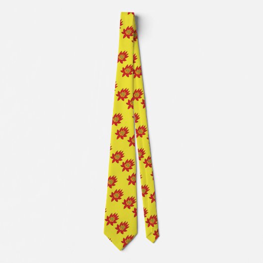 Cravate Fleur orangée et rouge sur jaune (Devant)