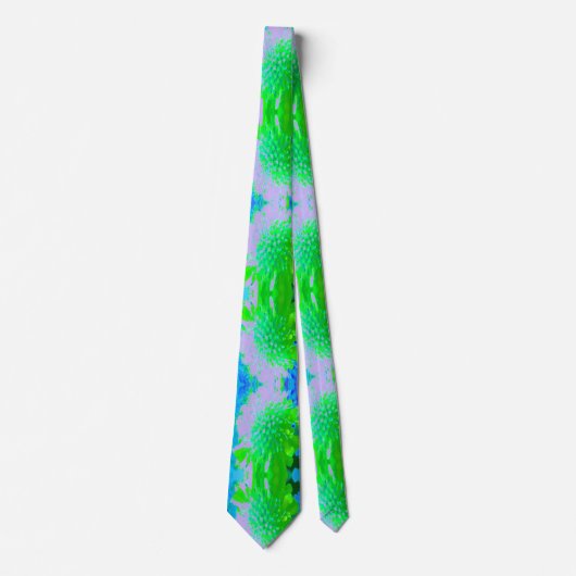 Cravate Fleur rétro Abstraite en Lavande et Lime Green (Devant)