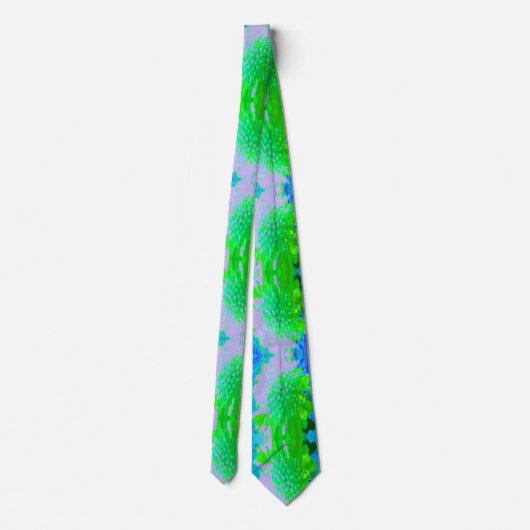 Cravate Fleur rétro Abstraite en Lavande et Lime Green (Dos)