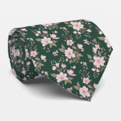 Cravate Fleur rose vert émeraude (Roulé)