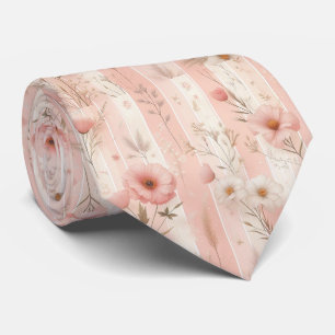 Cravate Fleur Rose Vintage sur Fond Rose Rayé