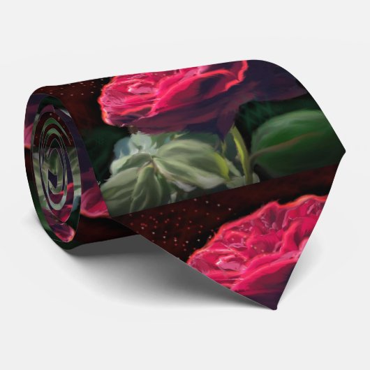 Cravate Fleur Rouge Rose Vert Black Art Floral Fleurs (Roulé)