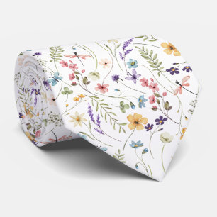 Cravate Fleur sauvage Aquarelle Et Motif Papillons