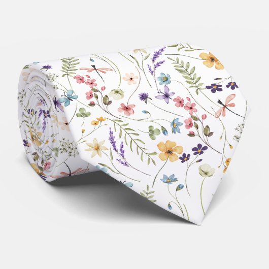 Cravate Fleur sauvage Aquarelle Et Motif Papillons (Roulé)