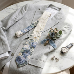 Cravate Fleur Sauvage Bleue Poussiéreuse Floral Printemps