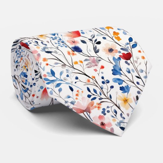 Cravate Fleur sauvage Boho aquarelle (Roulé)