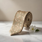 Cravate Fleur sauvage Tan Fleur délicate blanche & Feuille