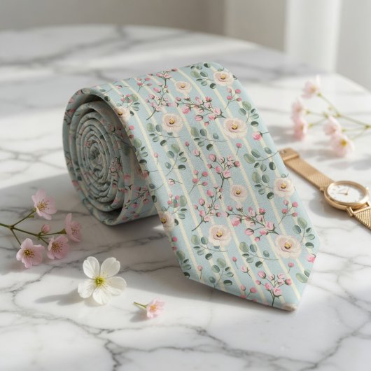Cravate Fleur Sauvage Verte Menthe