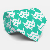 Cravate Fleur stylisée Ikat - turquoise et blanche (Roulé)
