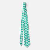 Cravate Fleur stylisée Ikat - turquoise et blanche (Dos)