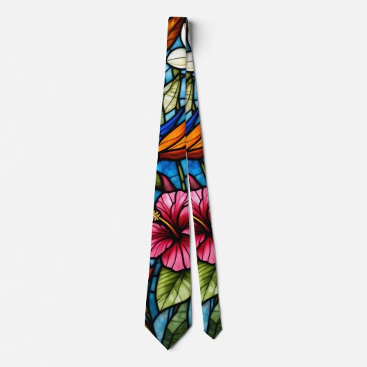 Cravate Fleur tropicale en vitrail floral vibrant (Devant)