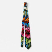 Cravate Fleur tropicale en vitrail floral vibrant (Dos)