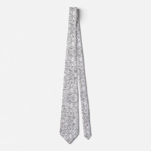 Cravate Fleuris Paisley noir et blanc (Devant)