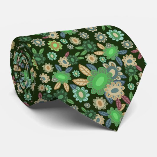 Cravate Fleuron vert hippie (Roulé)