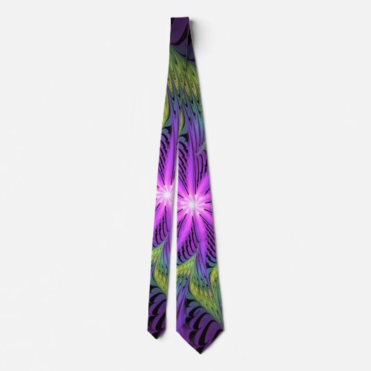 Cravate Fleuron vert violet Art Abstrait fractal moderne (Dos)