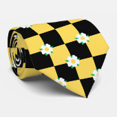 Cravate Fleurs À damiers et jaune carré (Roulé)