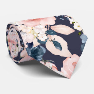 Cravate Fleurs à l'aquarelle Fond DIY Roses Navy Blush