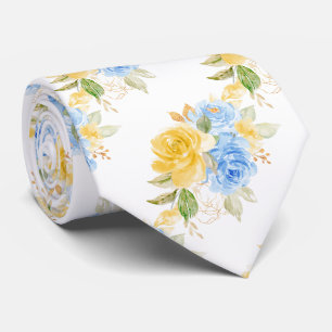 Cravate Fleurs à l'aquarelle Roses Jaunes Bleues