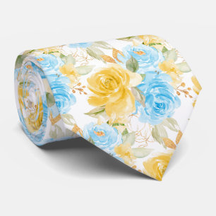 Cravate Fleurs à l'aquarelle Roses Jaunes Bleues