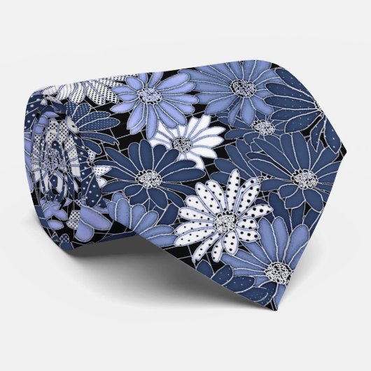 Cravate Fleurs à pointes bleu gris élégant et inhabituel (Roulé)