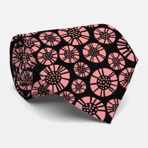 Cravate Fleurs Abstraites 031023 - Rose Pâle sur Fond Noir