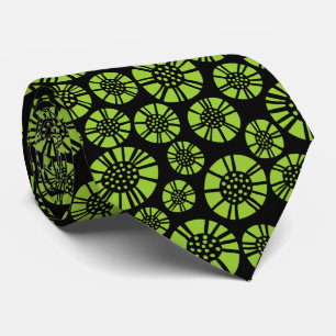 Cravate Fleurs Abstraites 031023 - Vert Martien sur Noir