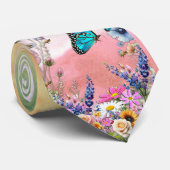 Cravate Fleurs abstraites blanches et dorées sur Simmery B (Roulé)