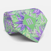 Cravate Fleurs abstraites lavande et vert citron (Roulé)