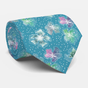 Cravate Fleurs Abstraites sur de beaux tons bleu clair