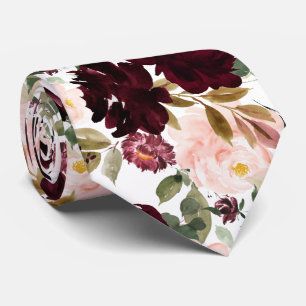 Cravate Fleurs aquarelle Burgundy Blush