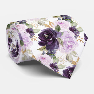 Cravate Fleurs aquarelle Lavande Violet Lilas Roses