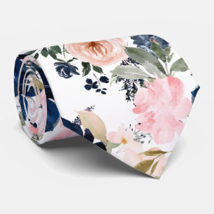 Cravate Fleurs aquarelle PixDezines Bleu marine Rose