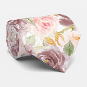 Cravate Fleurs aquarelle Rose Poussiéreux Fleurs Roses Blu