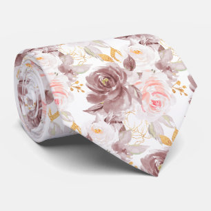 Cravate Fleurs aquarelle Roses poussiéreuses Rose pâle Ros