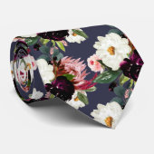 Cravate Fleurs aquarelles bordeaux et rose saumon (Roulé)