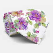 Cravate Fleurs aquarelles élégantes rose violet (Roulé)