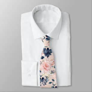 Cravate Fleurs aquarelles rose blush bleu glace PixDezines