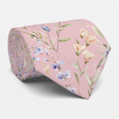 Cravate Fleurs aquarelles roses  (Roulé)
