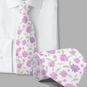 Cravate Fleurs aquarelles roses et vertes modernes