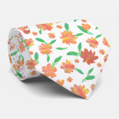 Cravate Fleurs aquarelles vertes orange modernes (Roulé)