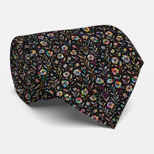 Cravate Fleurs arc-en-ciel rétro de luxe (Roulé)