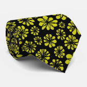 Cravate Fleurs - Banane jaune sur noir (Roulé)