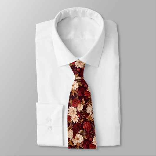 Cravate Fleurs beiges bordeaux bohème (Attaché)