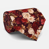 Cravate Fleurs beiges bordeaux bohème (Roulé)