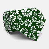 Cravate Fleurs - Blanc sur Vert foncé (Roulé)