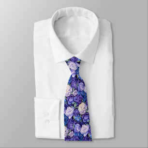 Cravate Fleurs blanches bleu violet